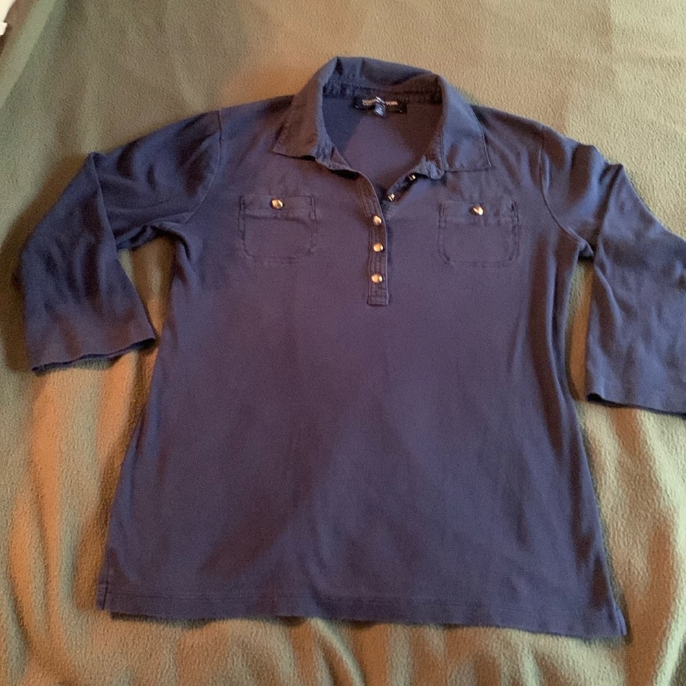 Jones New York Signature. Blue, 3/4 sleeve cotton shirt. Size medium